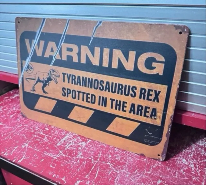 Cartel Peligro Tiranosaurio Rex Metal