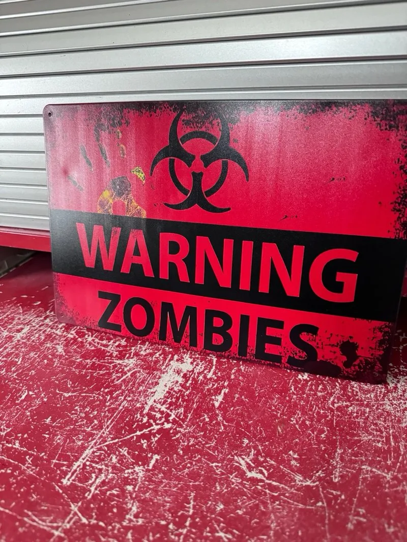 Cartel de chapa Warning Zombies Peligro