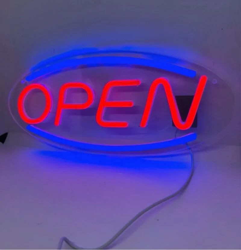 Cartel LED Neón Open Azul y Rojo