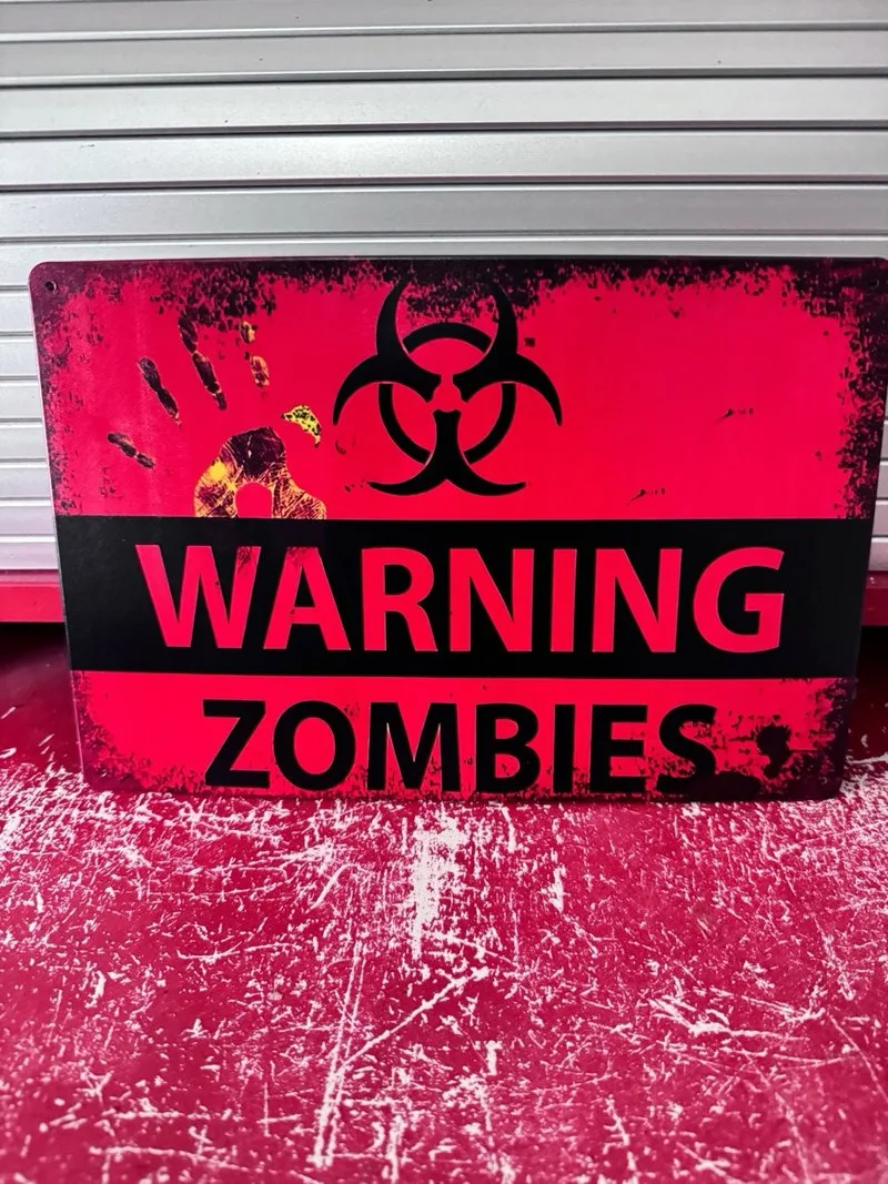 Cartel de chapa Warning Zombies Peligro