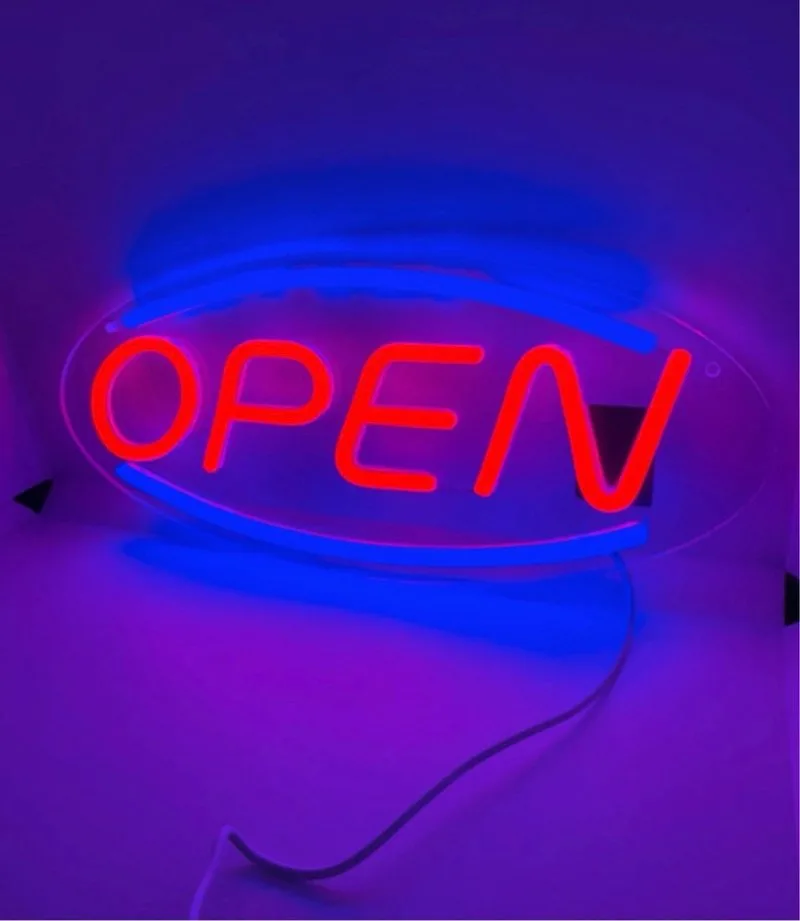 Cartel LED Neón Open Azul y Rojo