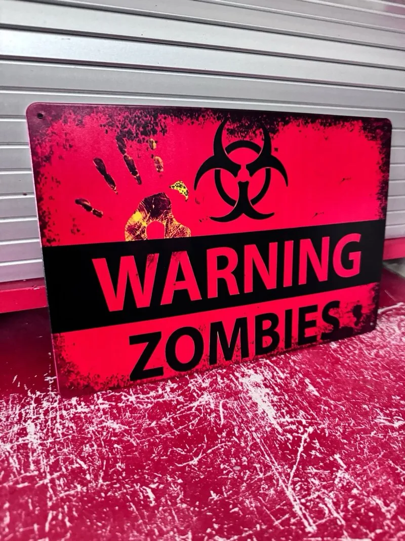 Cartel de chapa Warning Zombies Peligro