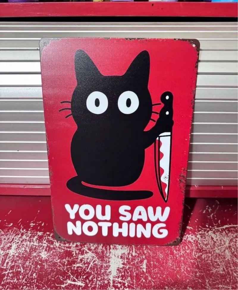 Cartel Gato Negro Cuchillo Humor You Saw Nothing