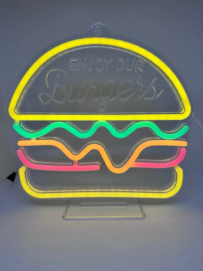 Letrero Neón LED Hamburguesa Enjoy Burgers