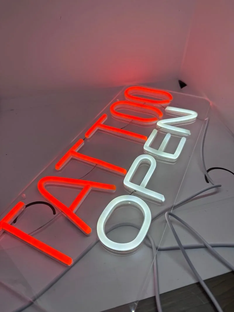 Cartel LED Tattoo Open Naranja y Blanco