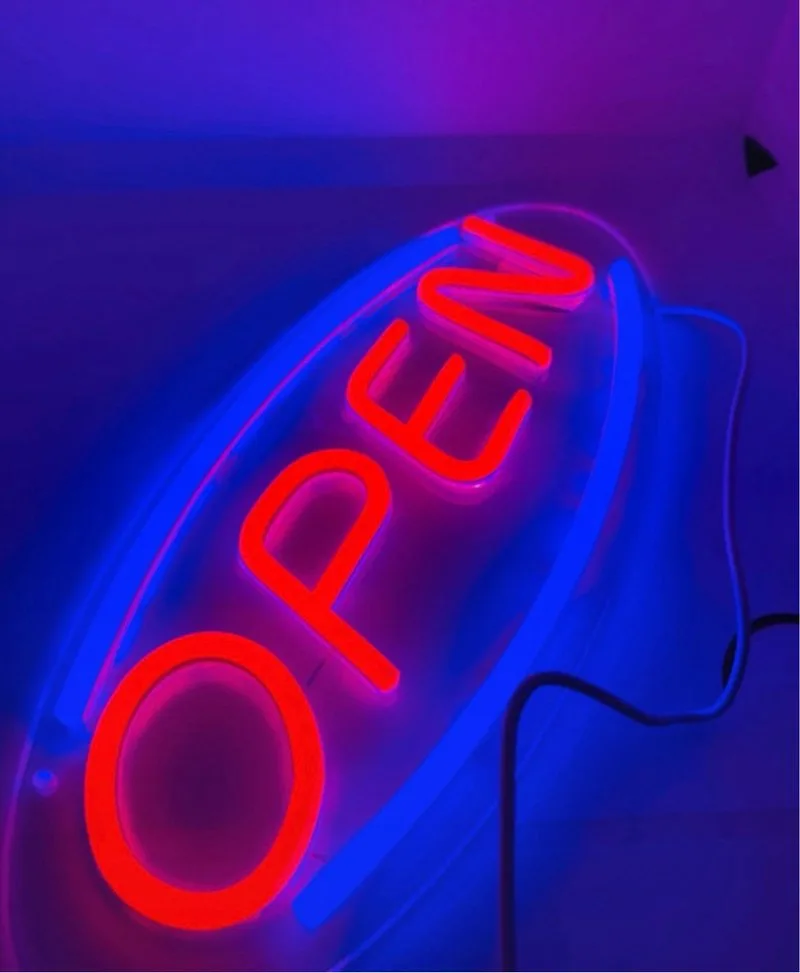 Cartel LED Neón Open Azul y Rojo