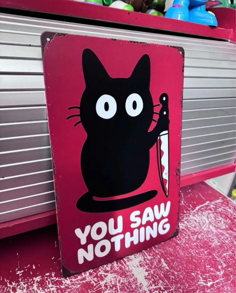 Cartel Gato Negro Cuchillo Humor You Saw Nothing