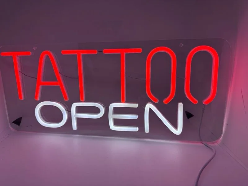 Cartel LED Tattoo Open Naranja y Blanco