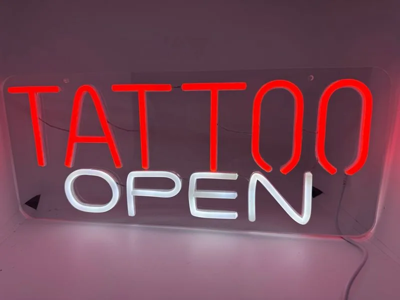Cartel LED Tattoo Open Naranja y Blanco